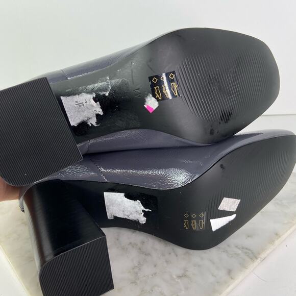 New Topshop Heeled Ankle Boots Grey Patent Faux Leather Tall Shaft Retro EU 41 - Picture 8 of 9